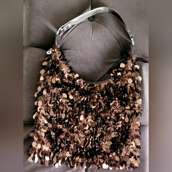 Y2k brown big sequin slouchy shoulder bag - Picture 1 of 7